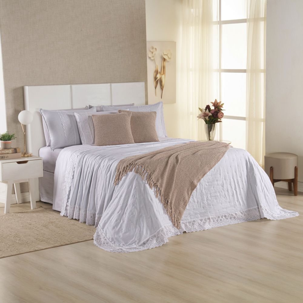 [10 PIEZAS] Juego de cama Serena percal 300 hilos bordado inglés