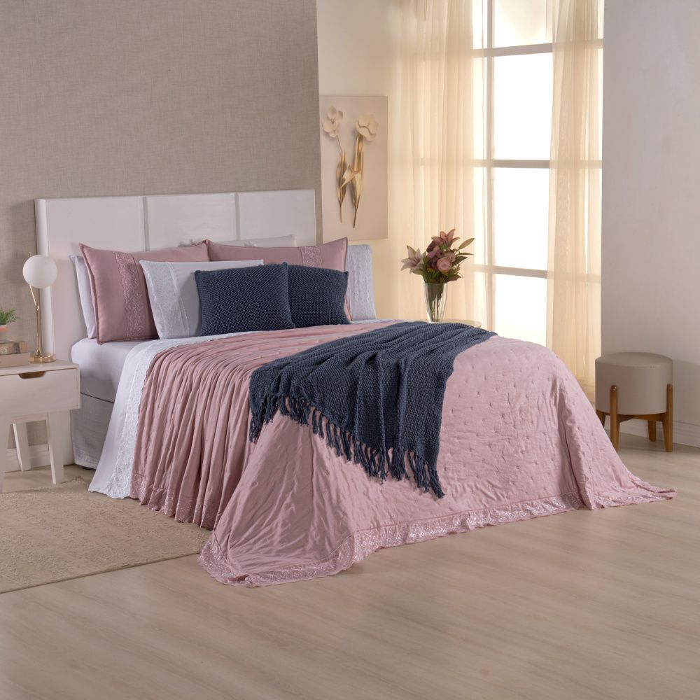 [10 PIEZAS] Juego de cama Serena percal 300 hilos bordado inglés