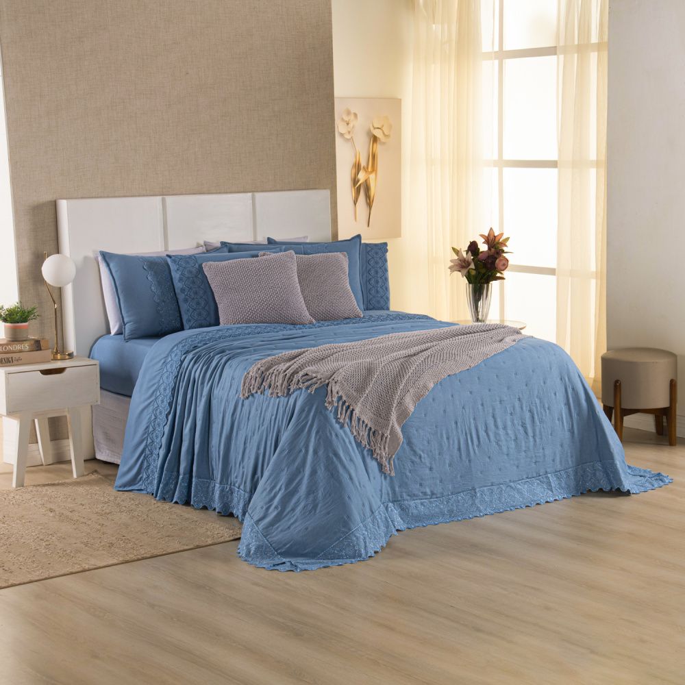 [10 PIEZAS] Juego de cama Serena percal 300 hilos bordado inglés