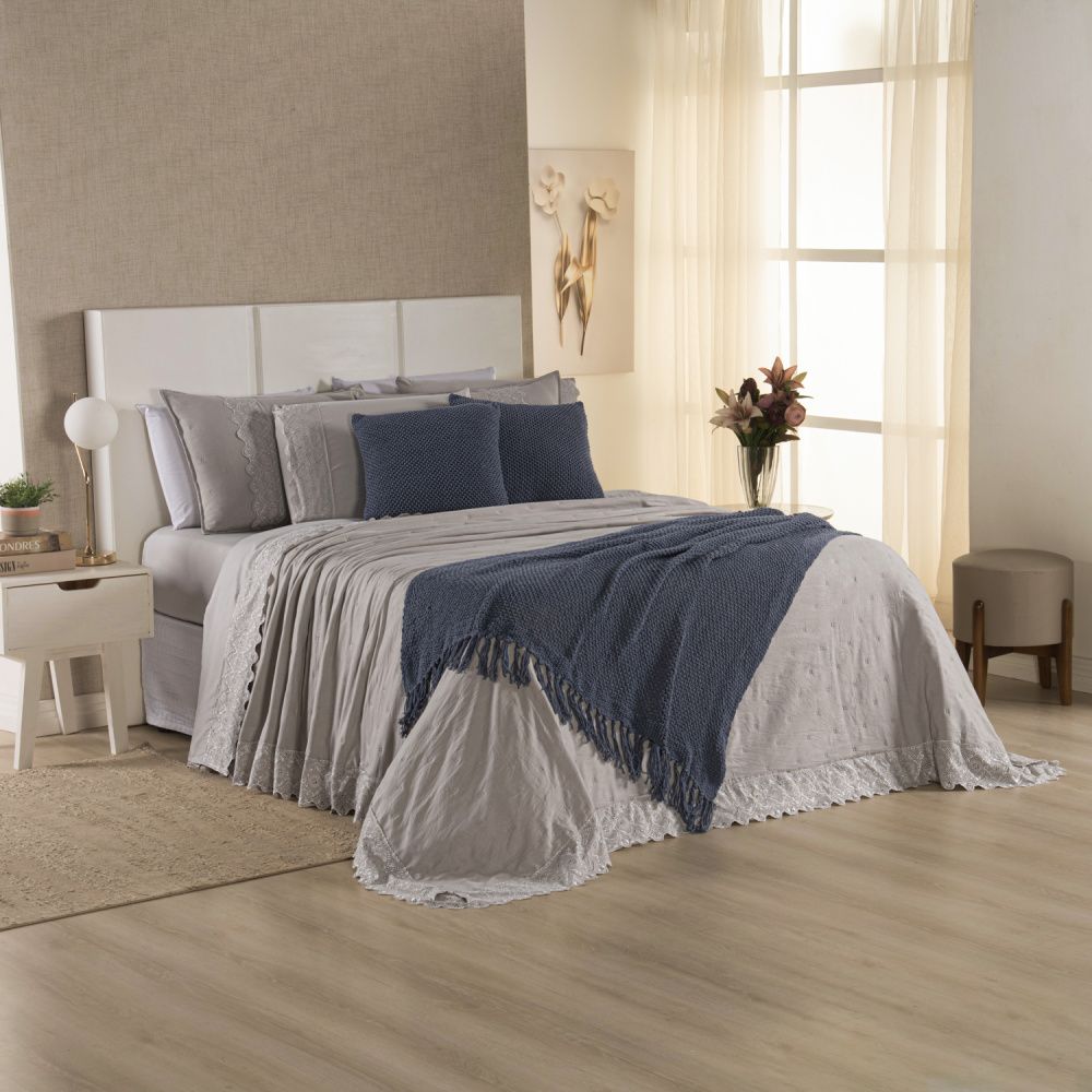 [10 PIEZAS] Juego de cama Serena percal 300 hilos bordado inglés