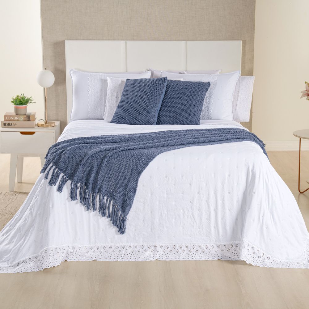 [10 PIEZAS] Juego de cama Serena percal 300 hilos bordado inglés