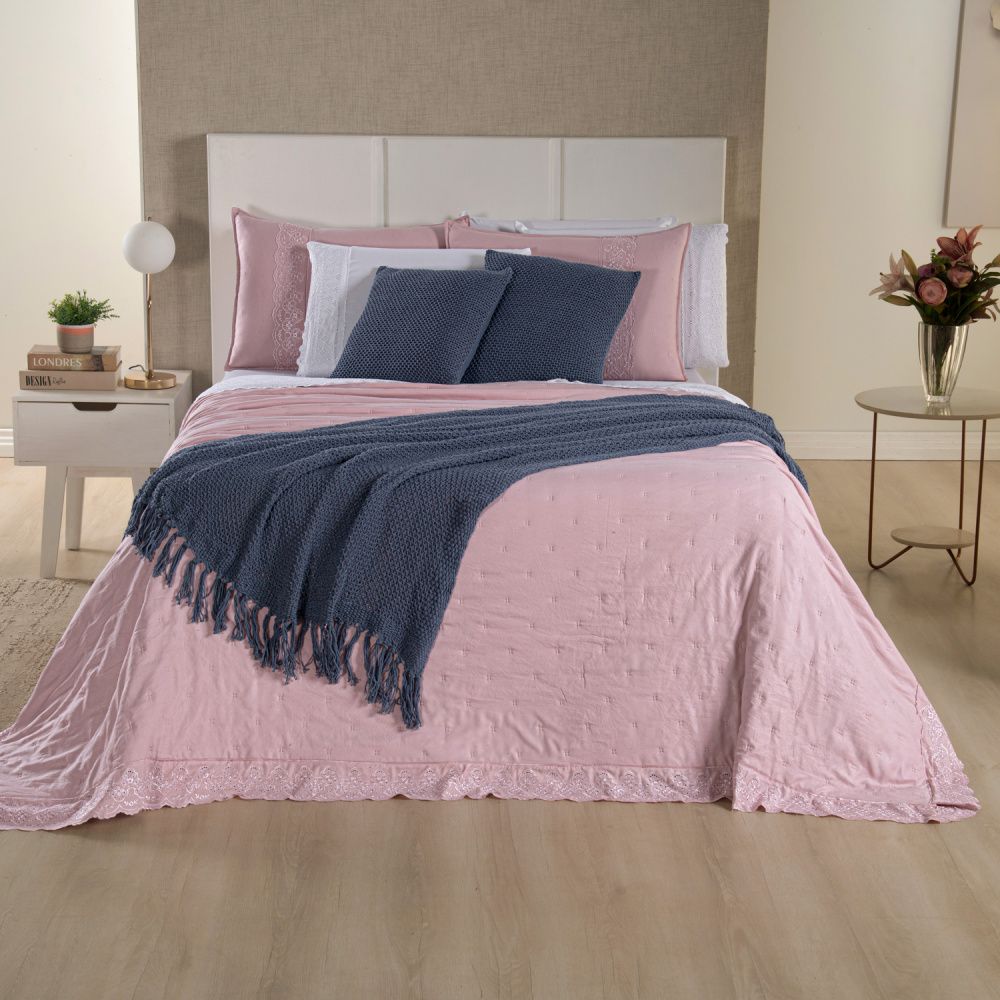 [10 PIEZAS] Juego de cama Serena percal 300 hilos bordado inglés