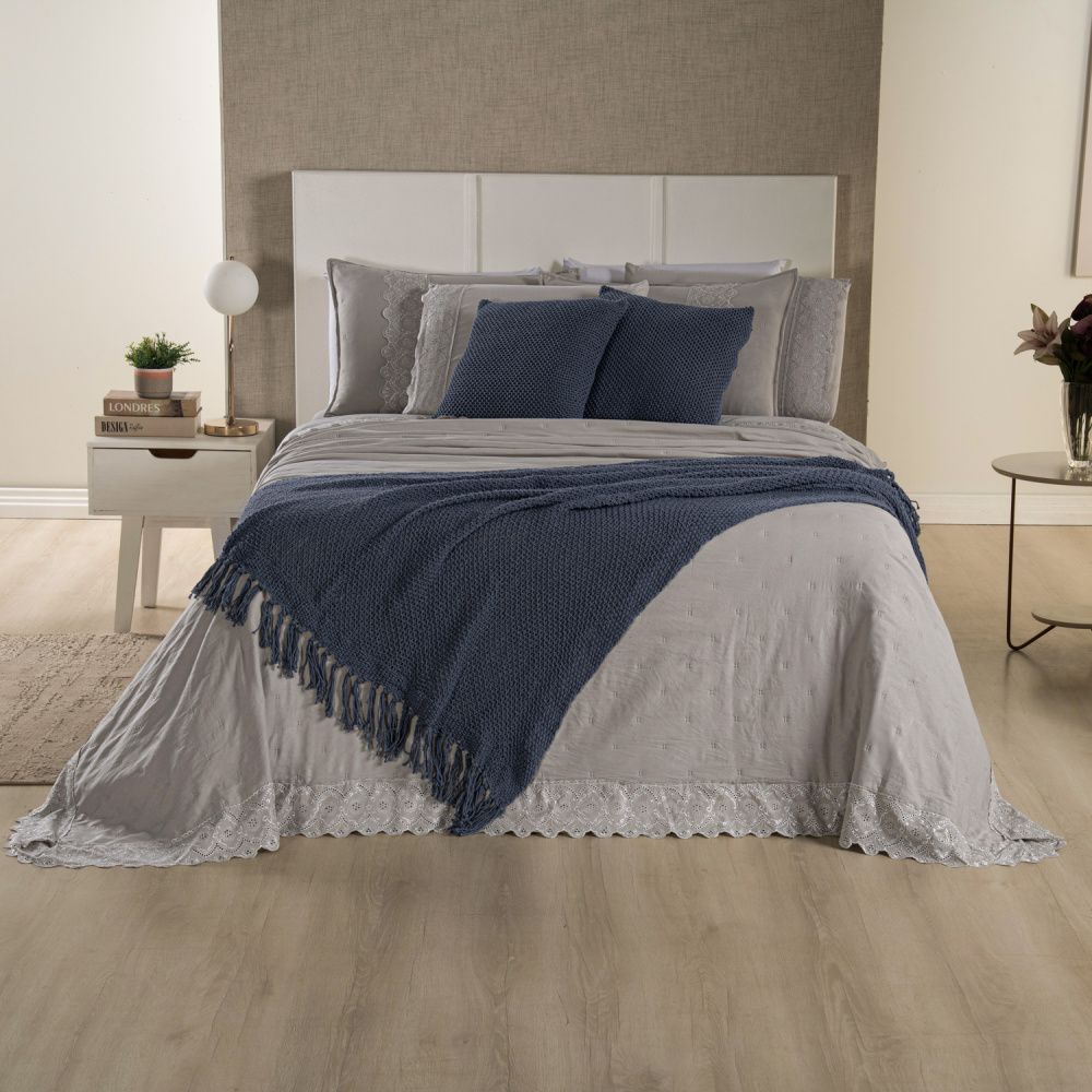 [10 PIEZAS] Juego de cama Serena percal 300 hilos bordado inglés