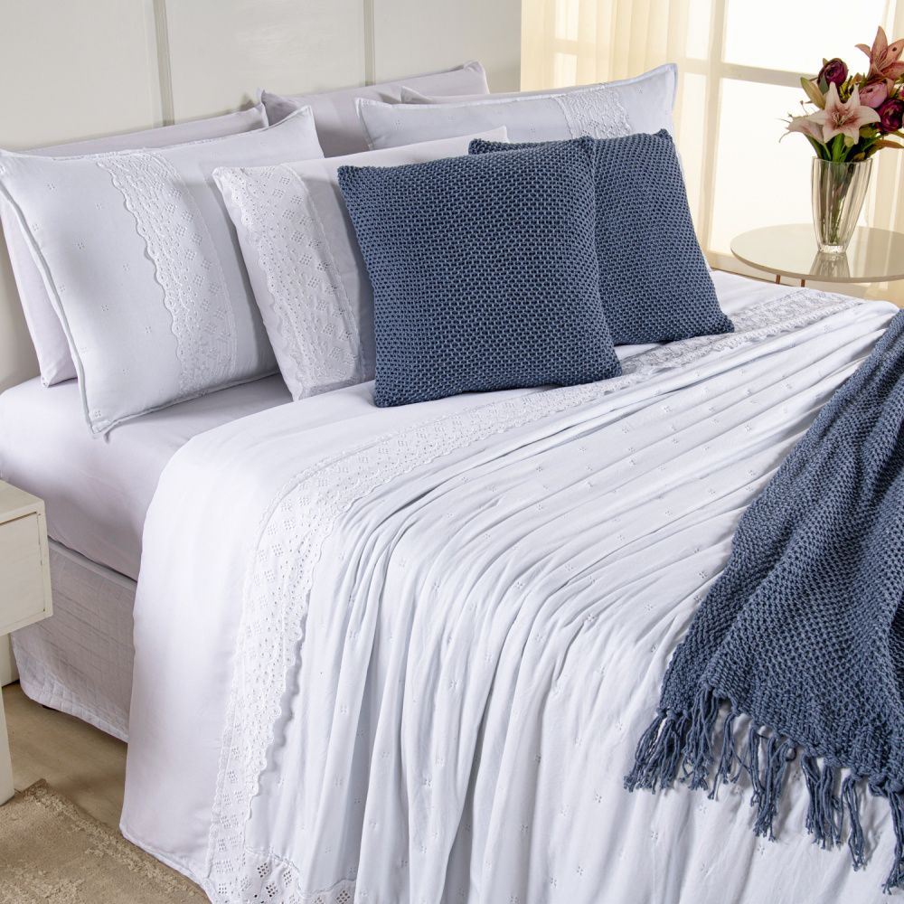 [10 PIEZAS] Juego de cama Serena percal 300 hilos bordado inglés