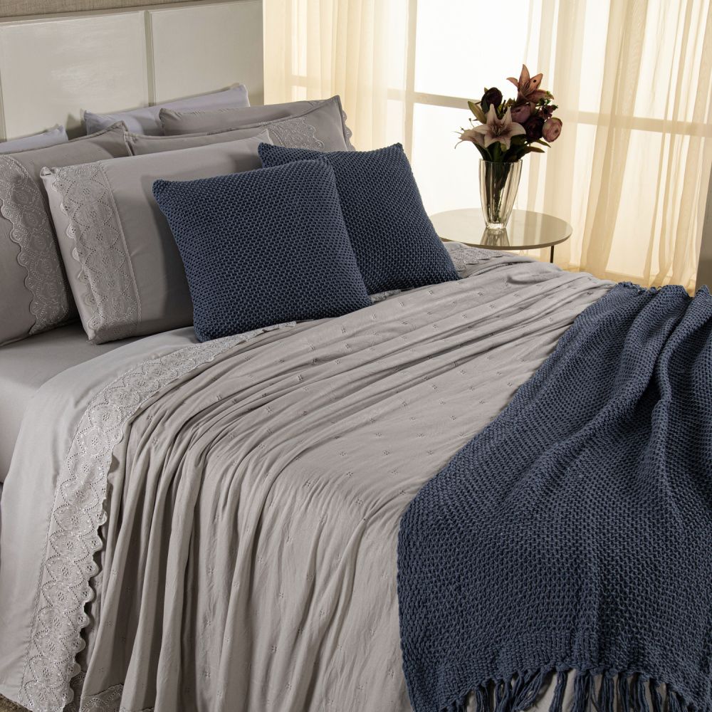 [10 PIEZAS] Juego de cama Serena percal 300 hilos bordado inglés