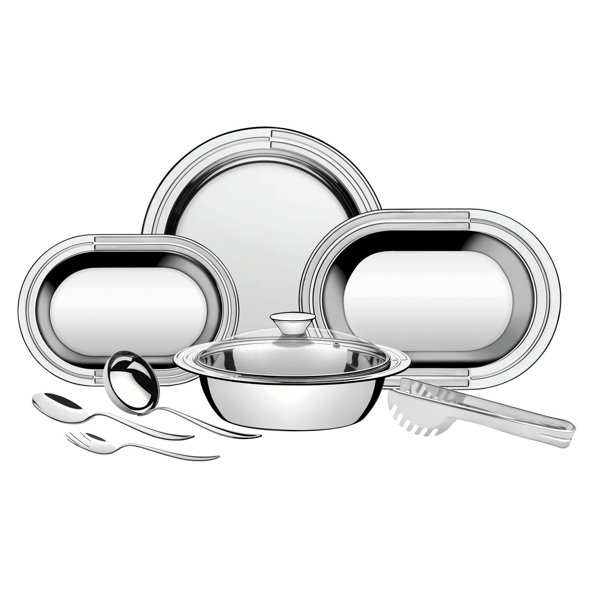 [8 PIEZAS] Set para Servir de Acero Inoxidable + 3 Tupper de vidrio gratis