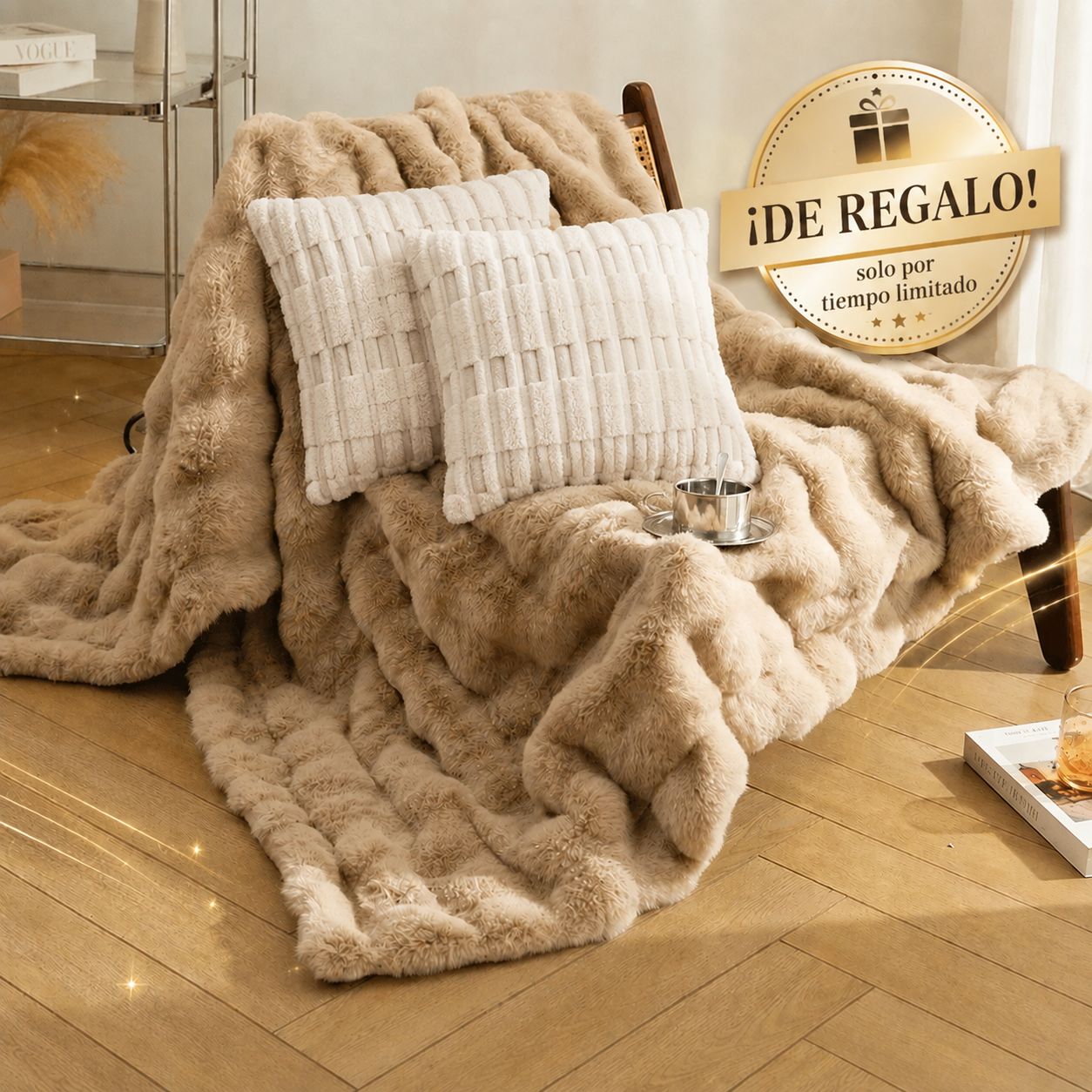 [COMPRÁ 1 Y LLEVÁ 2] Fundas Protectoras Sofá de Terciopelo + Manta de Peluche y 2 Almohadones de Regalo