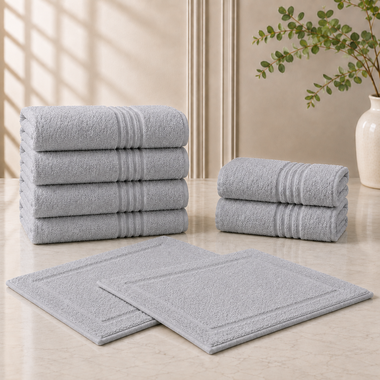 [8 PIEZAS] Juego de Toallas Alba Premium de Algodón Suave + 2 Batas de Baño de Regalo