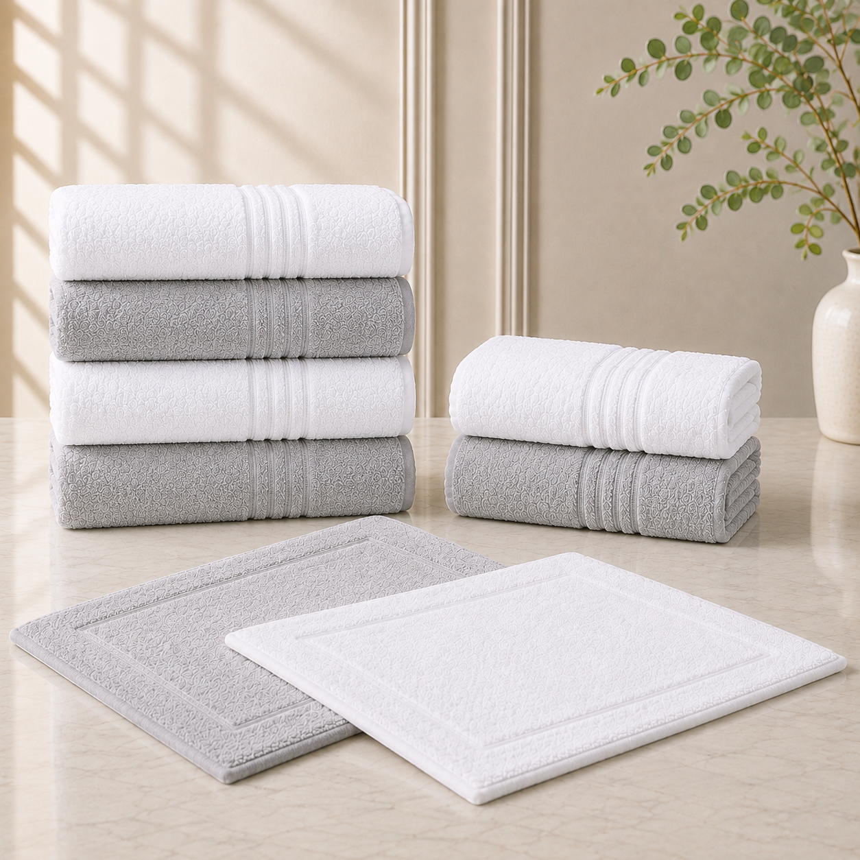 [8 PIEZAS] Juego de Toallas Alba Premium de Algodón Suave + 2 Batas de Baño de Regalo