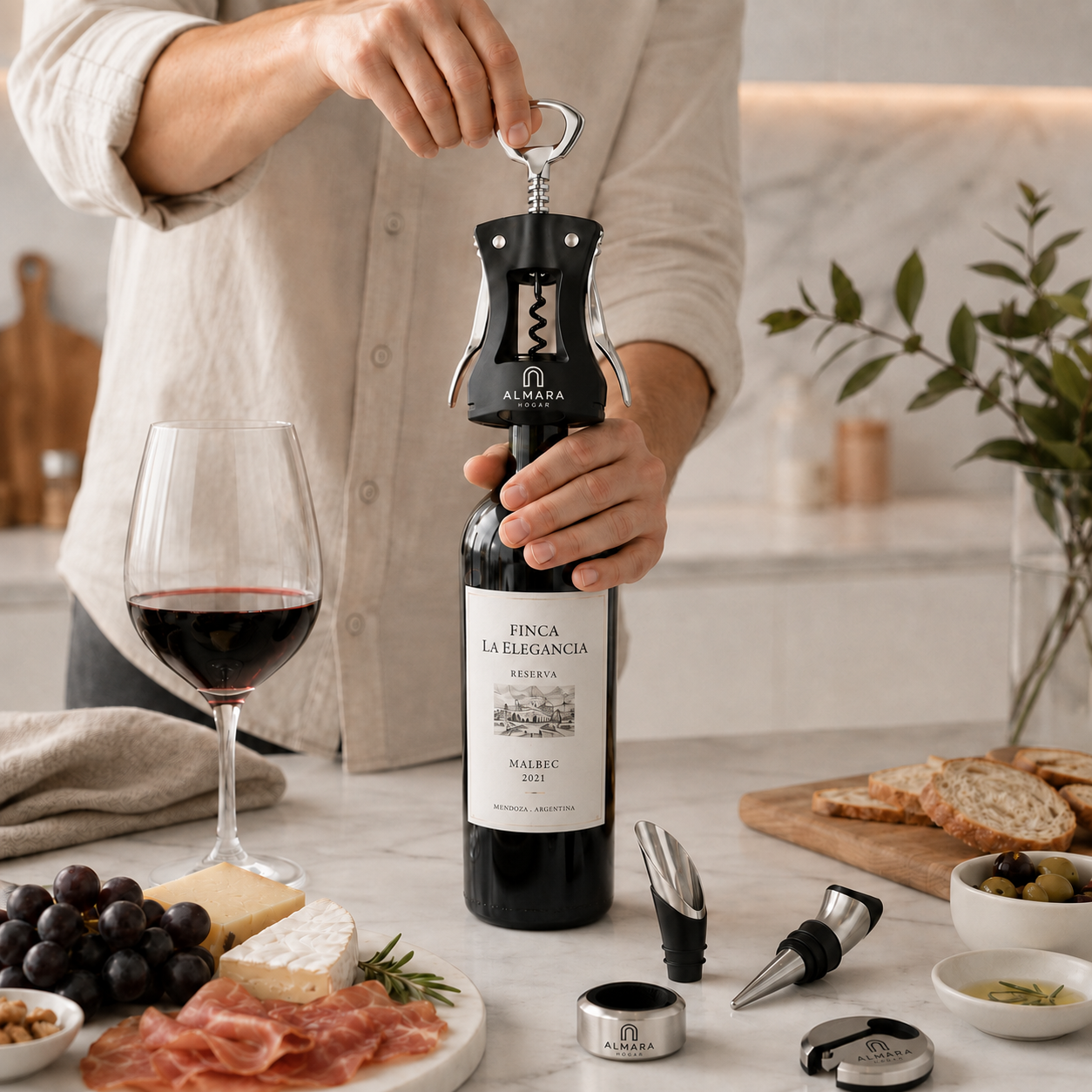 [5 PIEZAS] Juego de Accesorios para Vino + Set de Cuchillos para Queso gratis