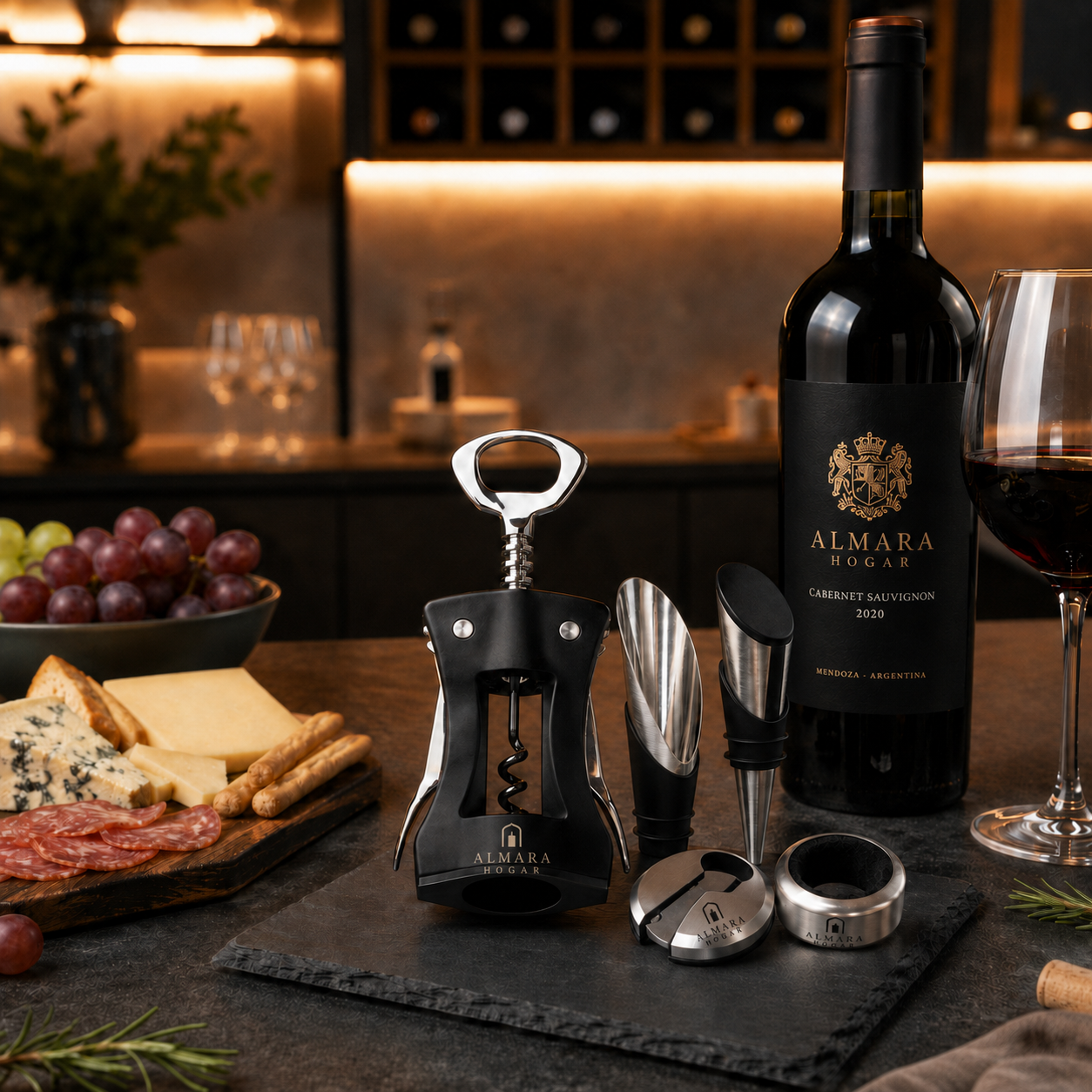 [5 PIEZAS] Juego de Accesorios para Vino + Set de Cuchillos para Queso gratis