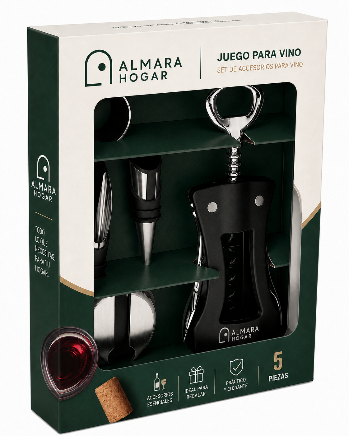 [5 PIEZAS] Juego de Accesorios para Vino + Set de Cuchillos para Queso gratis