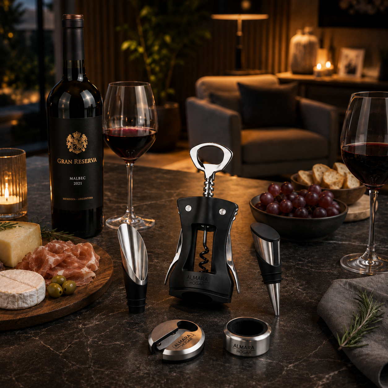 [5 PIEZAS] Juego de Accesorios para Vino + Set de Cuchillos para Queso gratis