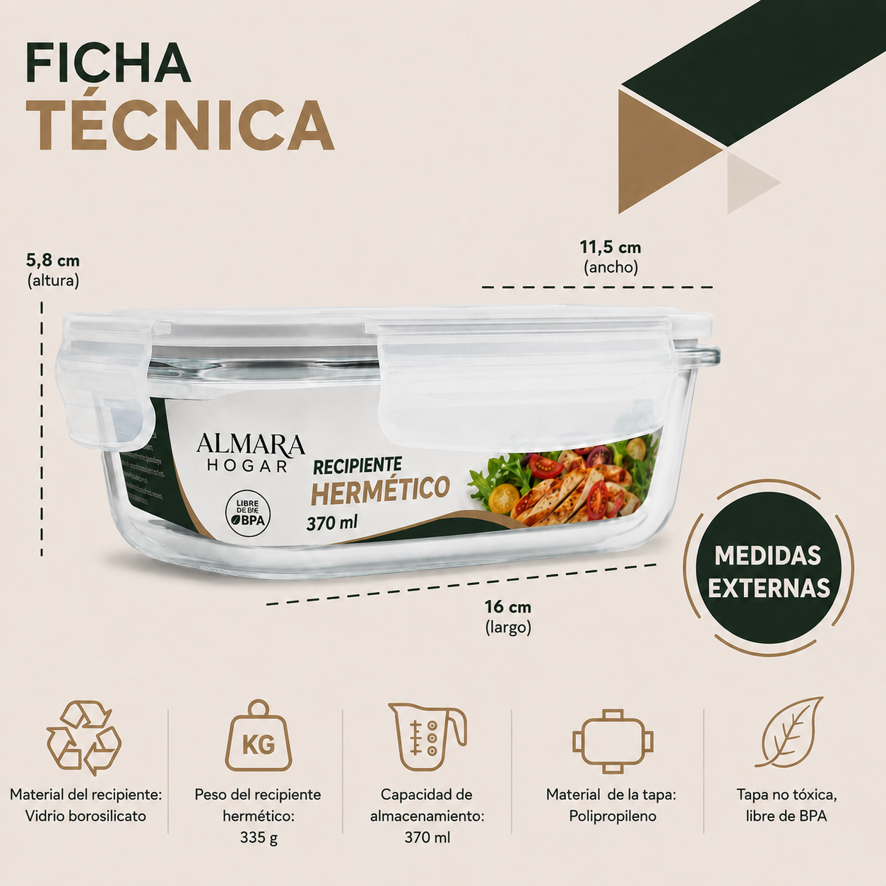 [20 PIEZAS] Juego de Recipientes Herméticos de Vidrio de 370 ml + Set de silicona gratis