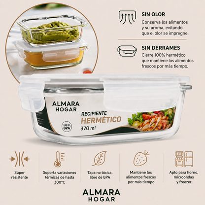 [20 PIEZAS] Juego de Recipientes Herméticos de Vidrio de 370 ml + Set de silicona gratis