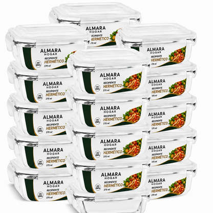 [20 PIEZAS] Juego de Recipientes Herméticos de Vidrio de 370 ml + Set de silicona gratis